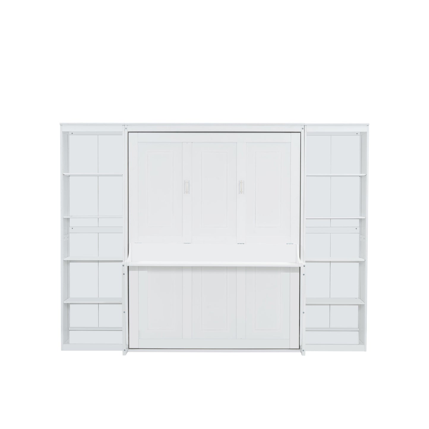 Queen Size Murphy Bed with Desk and Bookshelf, White