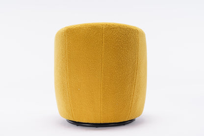 Sillón giratorio de tela Teddy con acento tipo barril y aro metálico con recubrimiento en polvo negro, amarillo