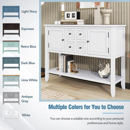 TREXM Cambridge Series  Ample Storage Vintage Console Table with Four Small Drawers and Bottom Shelf for Living Rooms, Entrances and Kitchens (White, OLD SKU: WF190263AAA)