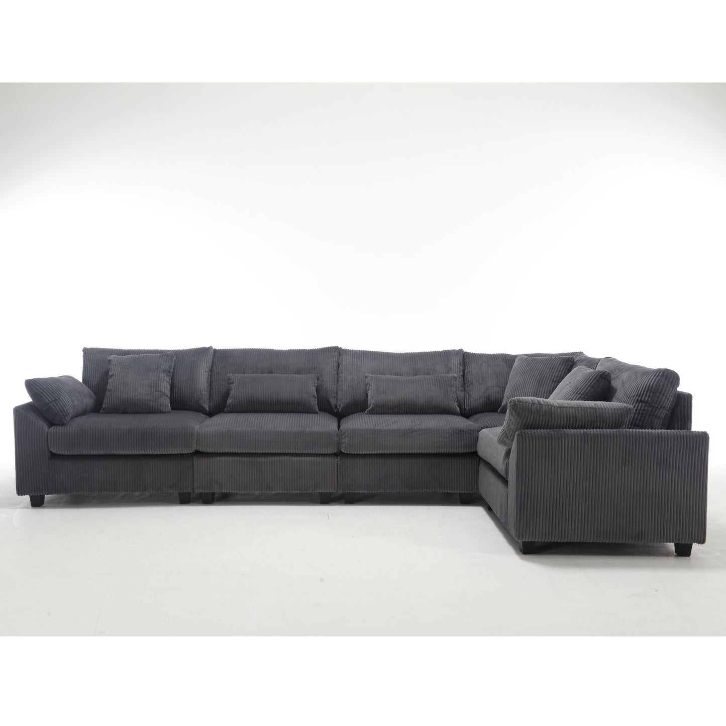 Oversized Modular Sectional Sofa Couches Set,Corduroy Upholstered Deep Seat Comfy Sofa for Living Room 5 Seat,Dark Gray