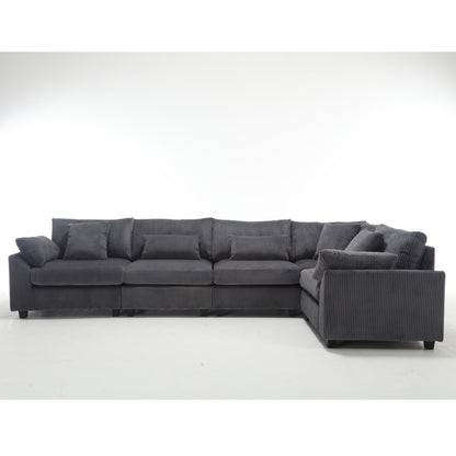 Oversized Modular Sectional Sofa Couches Set,Corduroy Upholstered Deep Seat Comfy Sofa for Living Room 5 Seat,Dark Gray