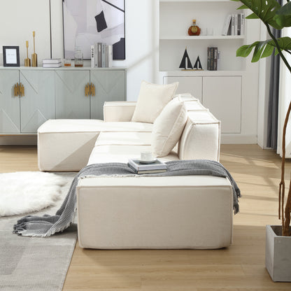 Modular combination  sofa set, modern minimalist sofa, free installation sofa, L-shaped, Italian minimalist tofu block sofa,  Right-Hand Facing,Terrycloth fabric, Beige