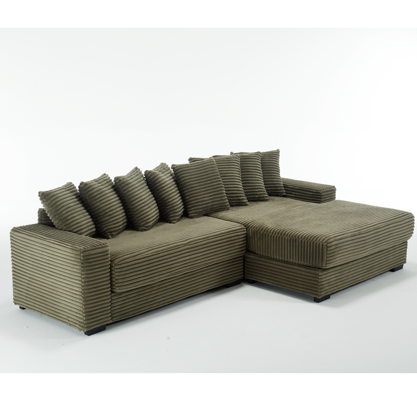 Oversized Two-Piece Couches, L Shaped Sofa, Corduroy, Right Chaise Daybed,with Armrests,Eight Throw Pillows,Corner Sofa,Easy To Assemble, Green