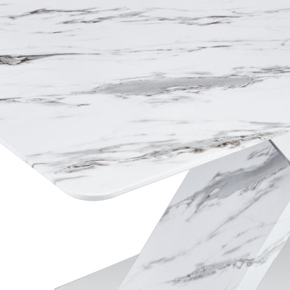 Table and chair set, modern dining table, imitation marble white top and silver legs, soft and comfortable dining chair, perfect for dinner, meetings, home and office decor