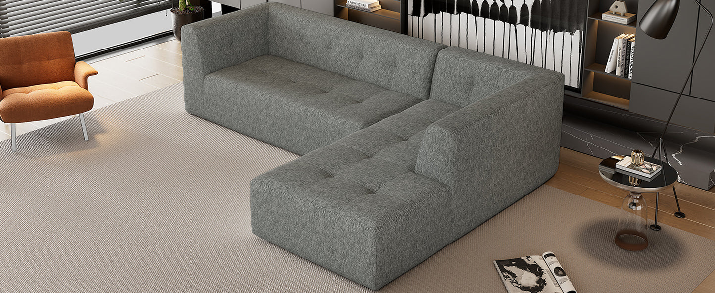 Juego de sofás modulares para sala de estar, 112,2 x 74 pulgadas, sofá minimalista moderno, sofá cama tapizado para sala de estar, dormitorio, combinación de 2 piezas sin computadora, en forma de L, gris claro