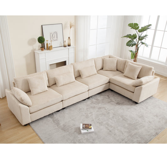Oversized Modular Sectional Sofa, Convertible Sectional Sofa, Corduroy for Living Room, Beige