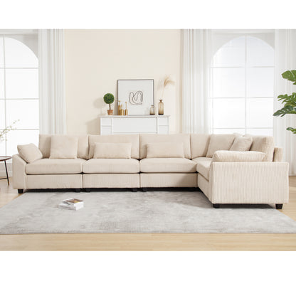 Oversized Modular Sectional Sofa, Convertible Sectional Sofa, Corduroy for Living Room, Beige