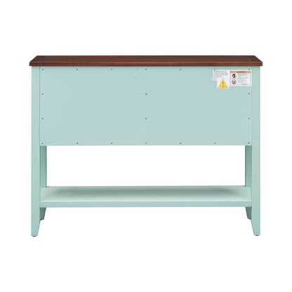 TREXM Cambridge Series  Ample Storage Vintage Console Table with Four Small Drawers and Bottom Shelf for Living Rooms, Entrances and Kitchens (Retro Blue, OLD SKU: WF190263AAC)