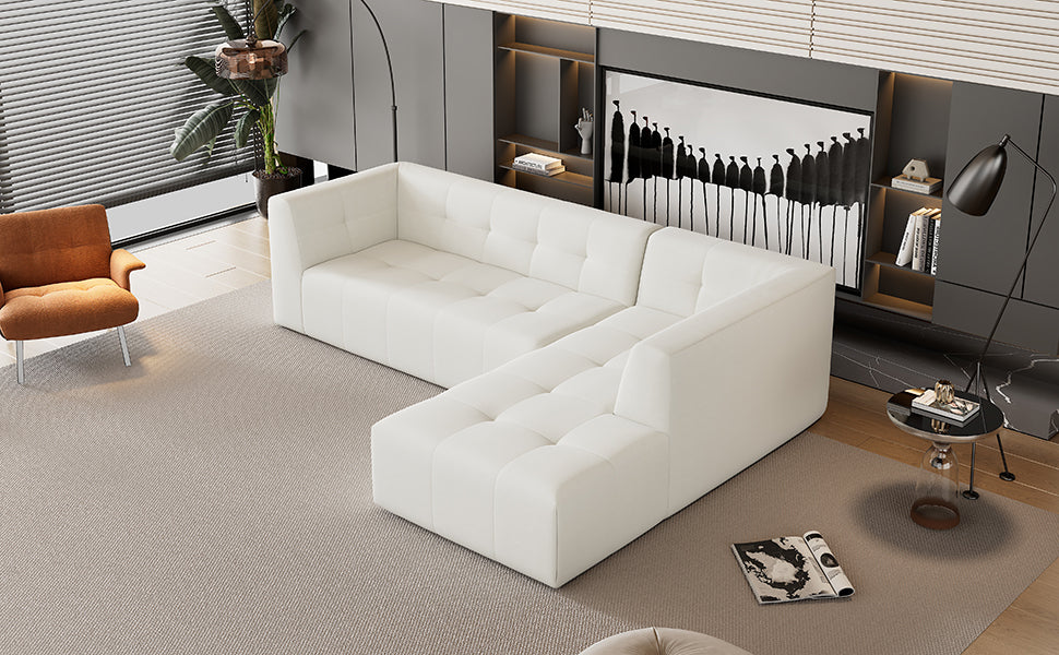 Juego de sofás modulares para sala de estar, 112,2 x 74 pulgadas, sofá minimalista moderno, sofá cama tapizado para sala de estar, dormitorio, combinación de 2 piezas sin computadora, en forma de L, beige