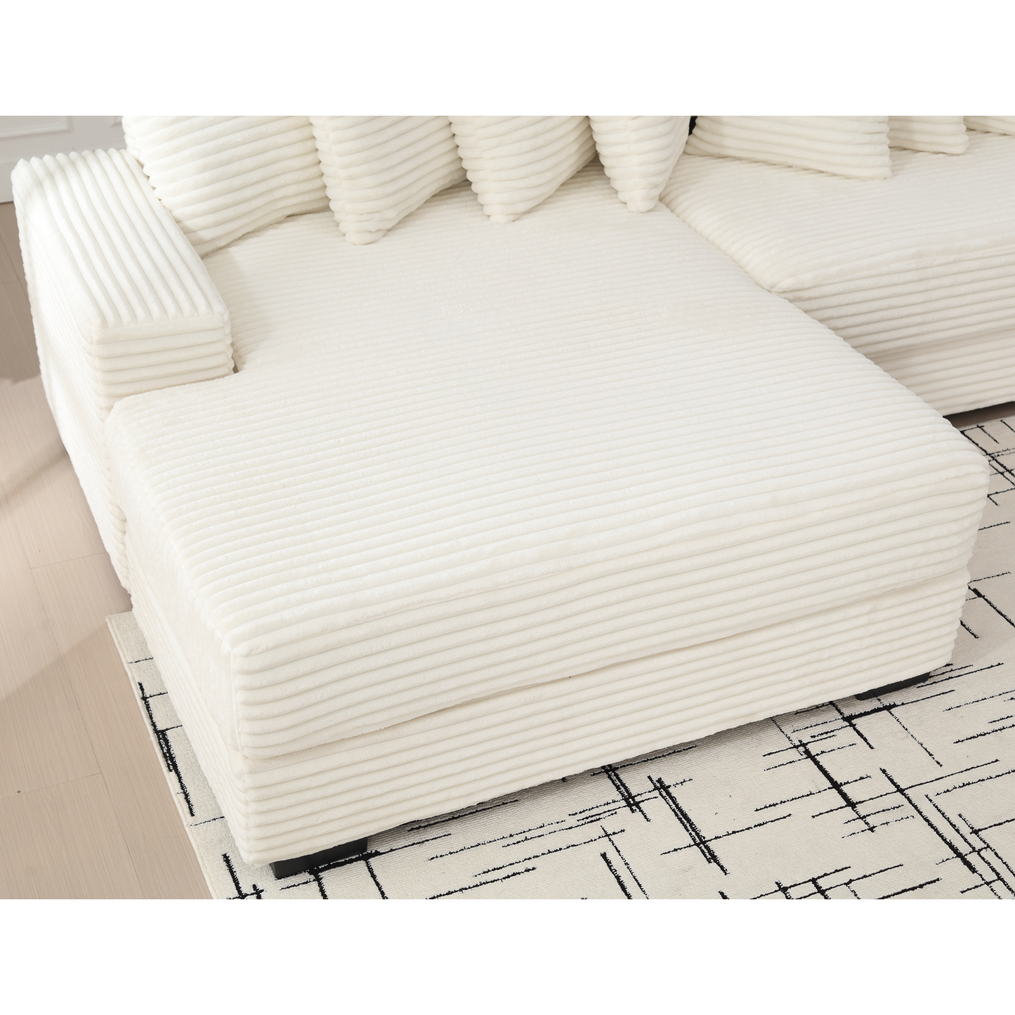 Oversized Two-Piece  Couches,  L Shaped Sofa, Corduroy, Left Chaise Daybed,with Armrests,Eight Throw Pillows,Corner Sofa,Easy To Assemble, Beige