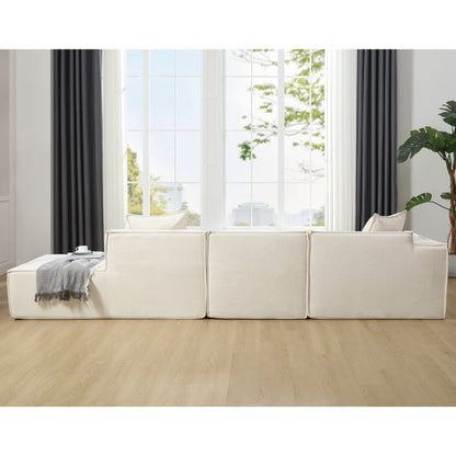 Modular combination living room sofa set, modern minimalist sofa, free installation sofa, L-shaped, Italian minimalist tofu block sofa, Left-Hand Facing,Terrycloth fabric , Beige