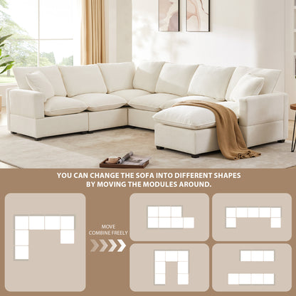 110*86" Modern U Shape Modular Sofa, 7 Seat Chenille Sectional Couch Set with 2 Pillows Included, Freely Combinable Indoor Funiture for Living Room, Apartment, Office, 2 Colors