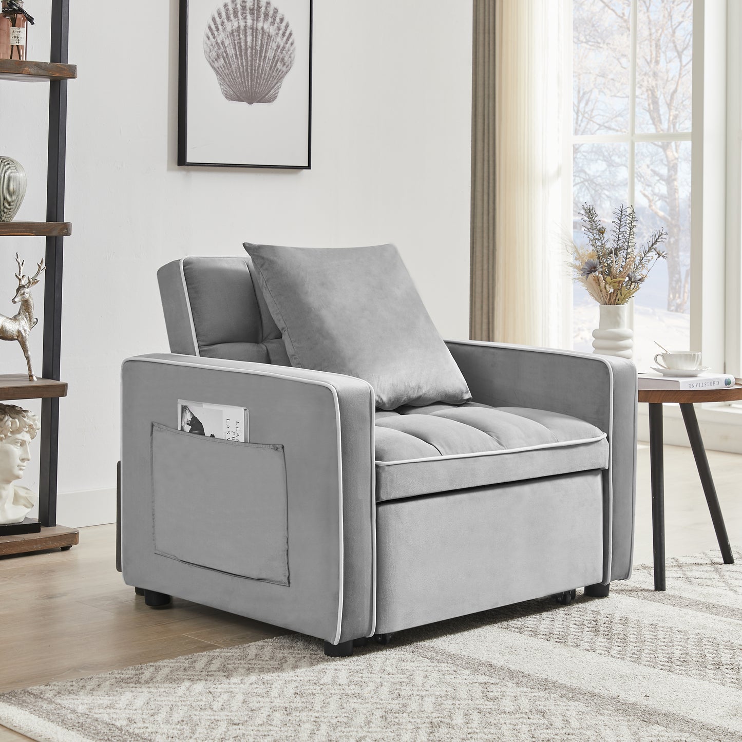 Sofá cama tres en uno, sillón plegable, respaldo ajustable, reclinable, cama individual, moderno, para adultos, color gris