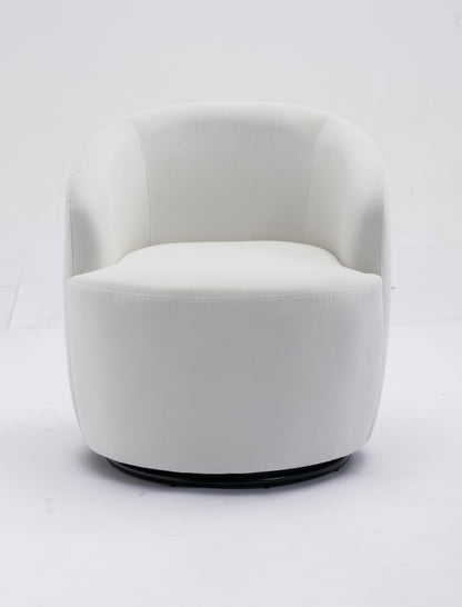 Sillón giratorio de terciopelo con acento tipo barril y aro metálico con recubrimiento en polvo negro, color blanco