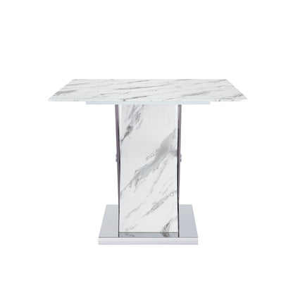Table and chair set, modern dining table, imitation marble white top and silver legs, soft and comfortable dining chair, perfect for dinner, meetings, home and office decor