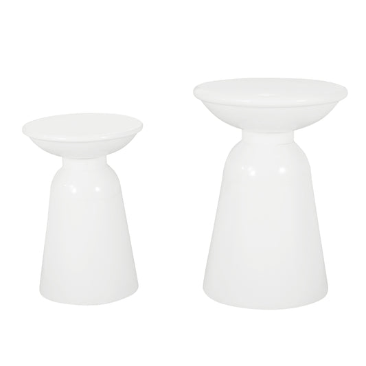 Serenita Outdoor Iron Side Tables with Flared Design, Set of 2 , White