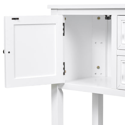 TREXM Cambridge Series  Ample Storage Vintage Console Table with Four Small Drawers and Bottom Shelf for Living Rooms, Entrances and Kitchens (White, OLD SKU: WF190263AAA)