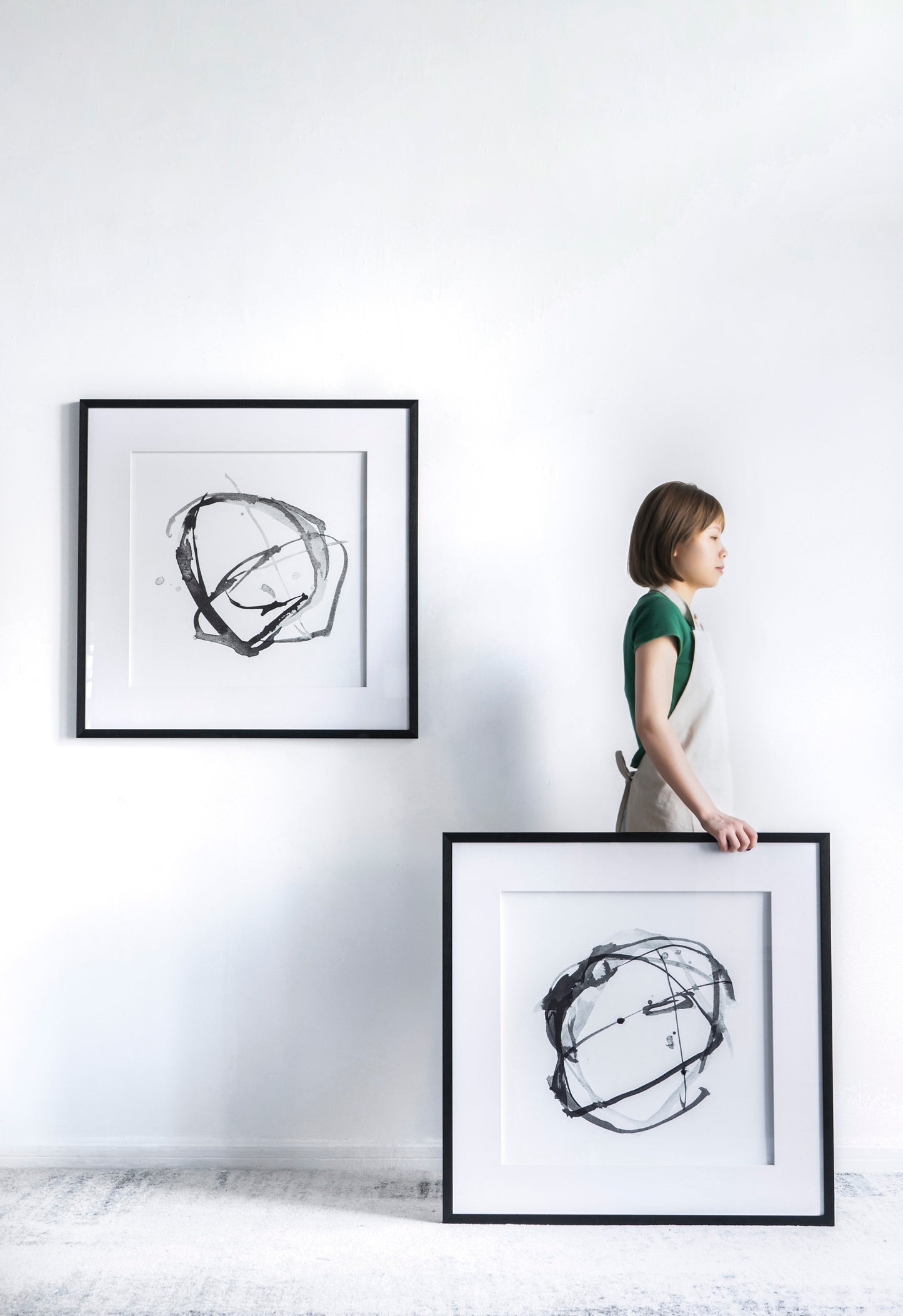 Set of 2 Modern Abstract Wall Art, Square Framed Wall Art, 31.5" x 31.5"