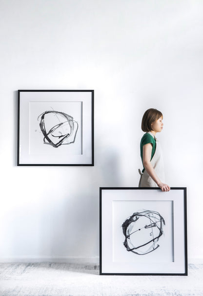 Set of 2 Modern Abstract Wall Art, Square Framed Wall Art, 31.5" x 31.5"