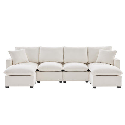 110*57" Modern U Shape Modular Sofa, 6 Seat Chenille Sectional Couch Set with 2 Pillows Included, Freely Combinable Indoor Funiture for Living Room, Apartment, Office, 2 Colors