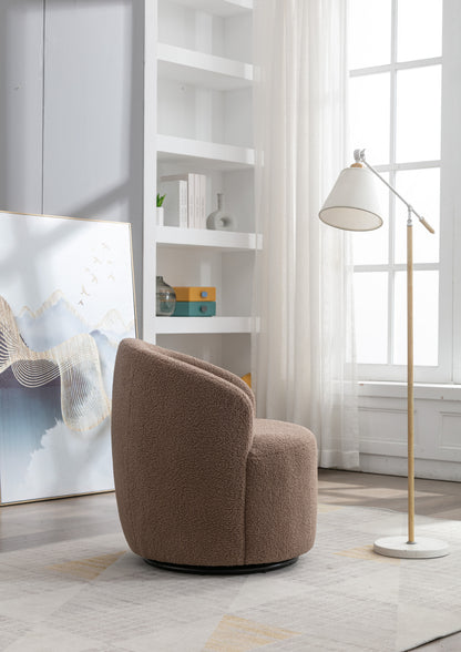 Teddy Fabric Swivel Accent Armchair Barrel Chair With Black Powder Coating Metal Ring,Coffee Brown