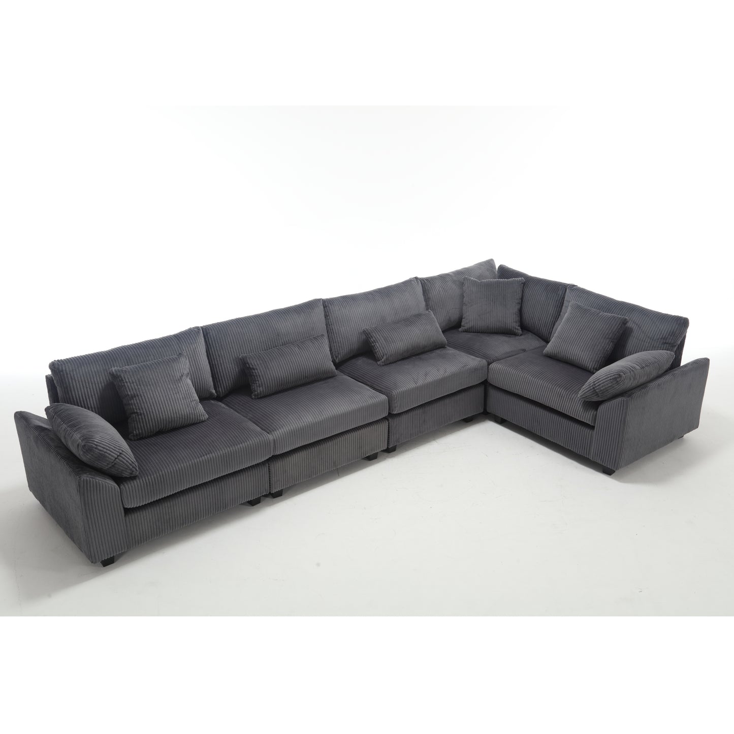 Oversized Modular Sectional Sofa Couches Set,Corduroy Upholstered Deep Seat Comfy Sofa for Living Room 5 Seat,Dark Gray