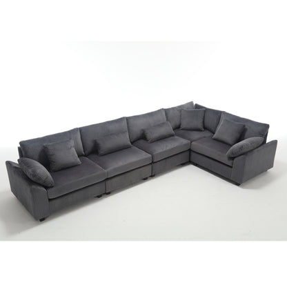 Oversized Modular Sectional Sofa Couches Set,Corduroy Upholstered Deep Seat Comfy Sofa for Living Room 5 Seat,Dark Gray