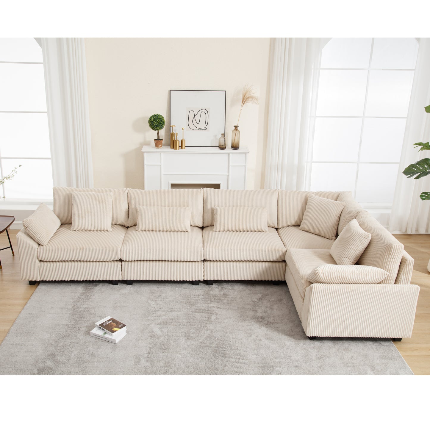 Oversized Modular Sectional Sofa, Convertible Sectional Sofa, Corduroy for Living Room, Beige