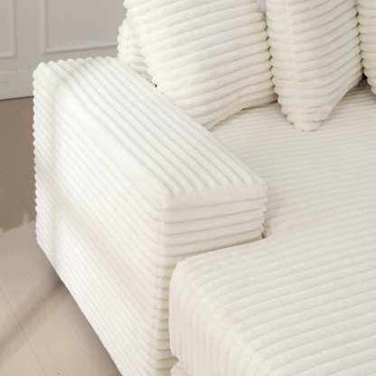 Oversized Two-Piece  Couches,  L Shaped Sofa, Corduroy, Left Chaise Daybed,with Armrests,Eight Throw Pillows,Corner Sofa,Easy To Assemble, Beige