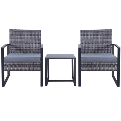 3 Piece Outdoor PE Wicker Furniture Set, Patio Gray Rattan Sectional Sofa Couch with Washable Cushions
