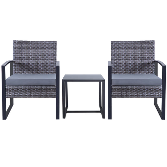 3 Piece Outdoor PE Wicker Furniture Set, Patio Gray Rattan Sectional Sofa Couch with Washable Cushions