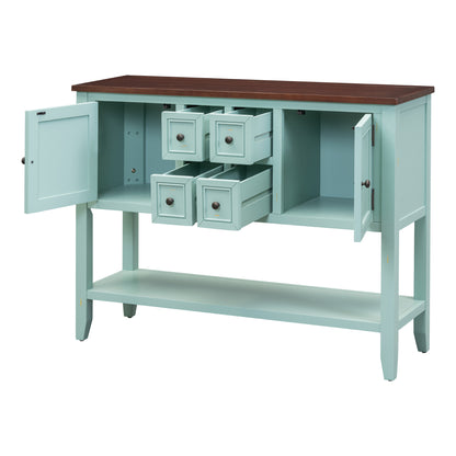 TREXM Cambridge Series  Ample Storage Vintage Console Table with Four Small Drawers and Bottom Shelf for Living Rooms, Entrances and Kitchens (Retro Blue, OLD SKU: WF190263AAC)