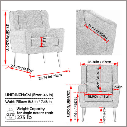 Sillón moderno con acento tapizado y relleno de espuma para sala de estar, cómodo sillón de lectura, moderno de mediados de siglo con tela de chenilla, sillón para sala de estar y dormitorio (verde azulado).