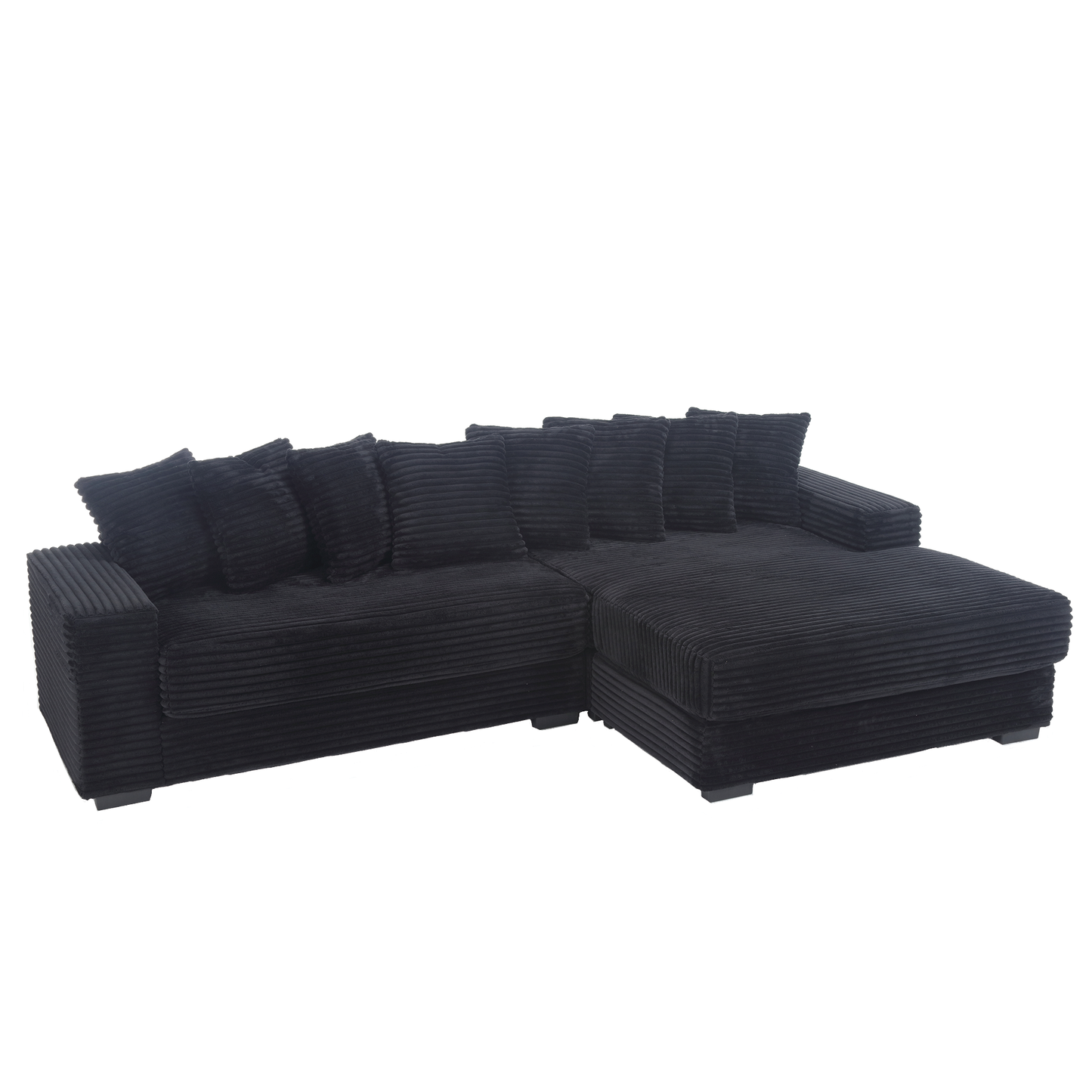 Oversized Two-Piece  Couches,  L Shaped Sofa, Corduroy, Right Chaise Daybed,with Armrests,Eight Throw Pillows,Corner Sofa,Easy To Assemble,  Black