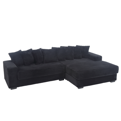 Oversized Two-Piece  Couches,  L Shaped Sofa, Corduroy, Right Chaise Daybed,with Armrests,Eight Throw Pillows,Corner Sofa,Easy To Assemble,  Black