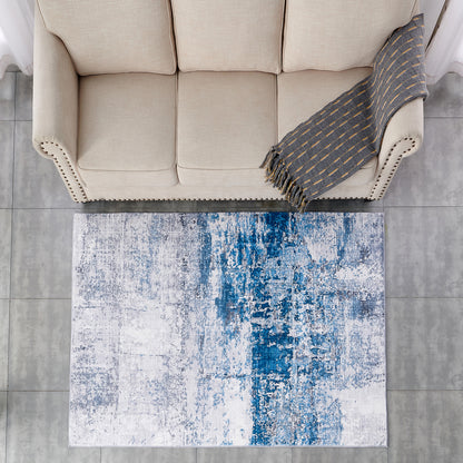 ZARA Collection Abstract Design Gray Turquoise (5' ft x 3' ft) Machine Washable Super Soft Area Rug
