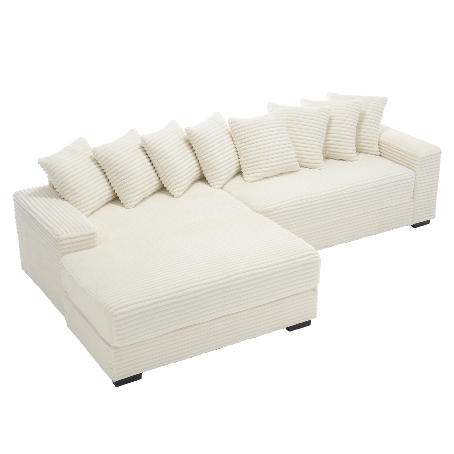 Oversized Two-Piece  Couches,  L Shaped Sofa, Corduroy, Left Chaise Daybed,with Armrests,Eight Throw Pillows,Corner Sofa,Easy To Assemble, Beige