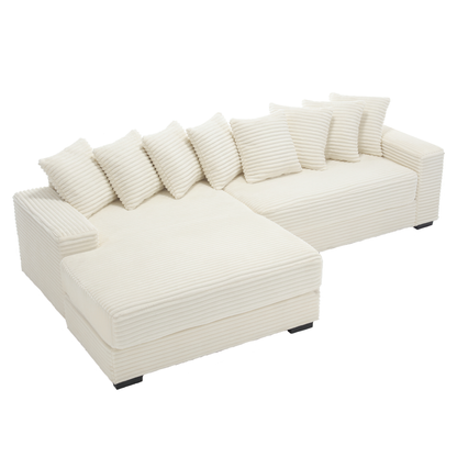 Oversized Two-Piece  Couches,  L Shaped Sofa, Corduroy, Left Chaise Daybed,with Armrests,Eight Throw Pillows,Corner Sofa,Easy To Assemble, Beige