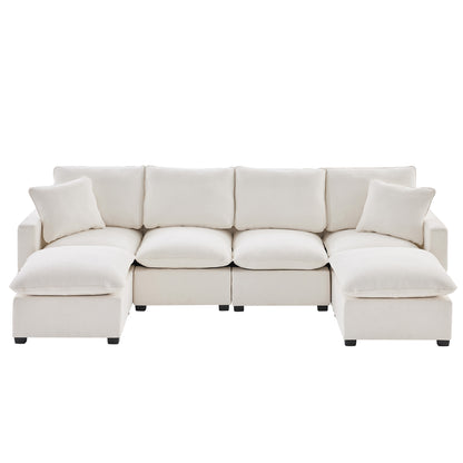 110*57" Modern U Shape Modular Sofa, 6 Seat Chenille Sectional Couch Set with 2 Pillows Included, Freely Combinable Indoor Funiture for Living Room, Apartment, Office, 2 Colors