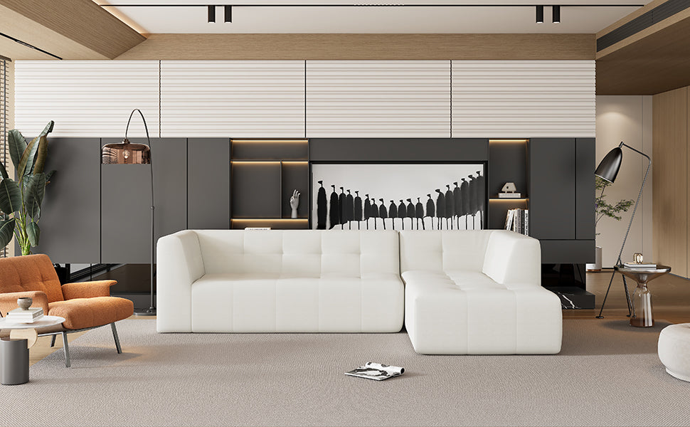 Juego de sofás modulares para sala de estar, 112,2 x 74 pulgadas, sofá minimalista moderno, sofá cama tapizado para sala de estar, dormitorio, combinación de 2 piezas sin computadora, en forma de L, beige