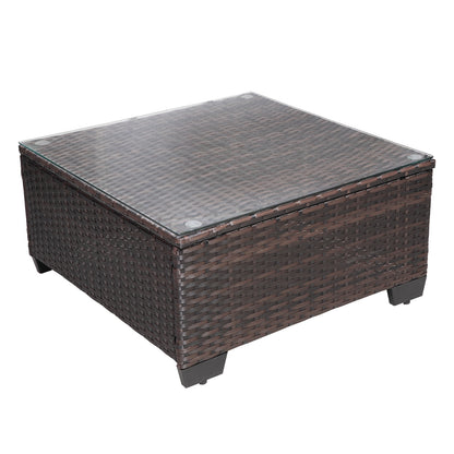 7pc Brown & Beige Patio Set – Outdoor Rattan Sectional w/ Glass Table
