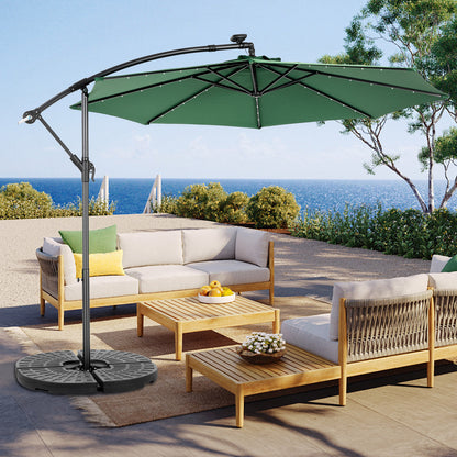 10ft Solar LED Offset Hanging Market Patio Umbrella  ( Dark green )(No Base)