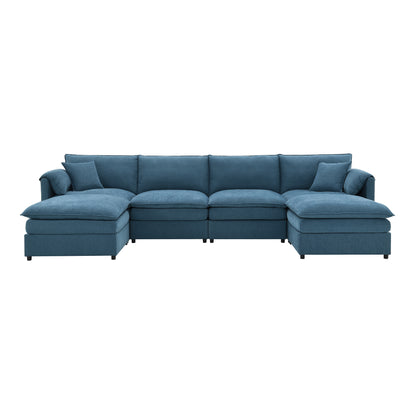 Sofá modular seccional de chenilla de 134 x 66 pulgadas, conjunto de sofá nube en forma de U con cojines dobles, sofá cama de 6 plazas con otomanas, mueble de interior extragrande para sala de estar, 3 colores