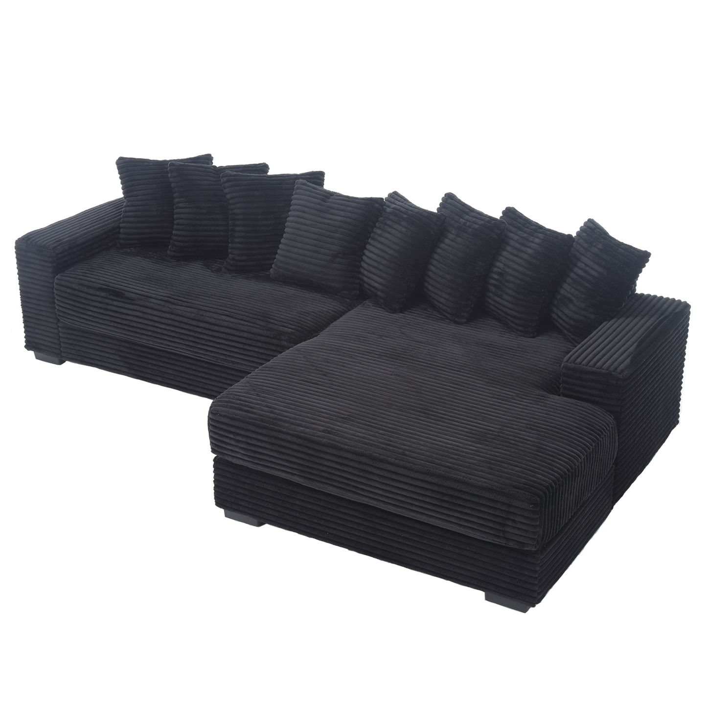 Oversized Two-Piece  Couches,  L Shaped Sofa, Corduroy, Right Chaise Daybed,with Armrests,Eight Throw Pillows,Corner Sofa,Easy To Assemble,  Black