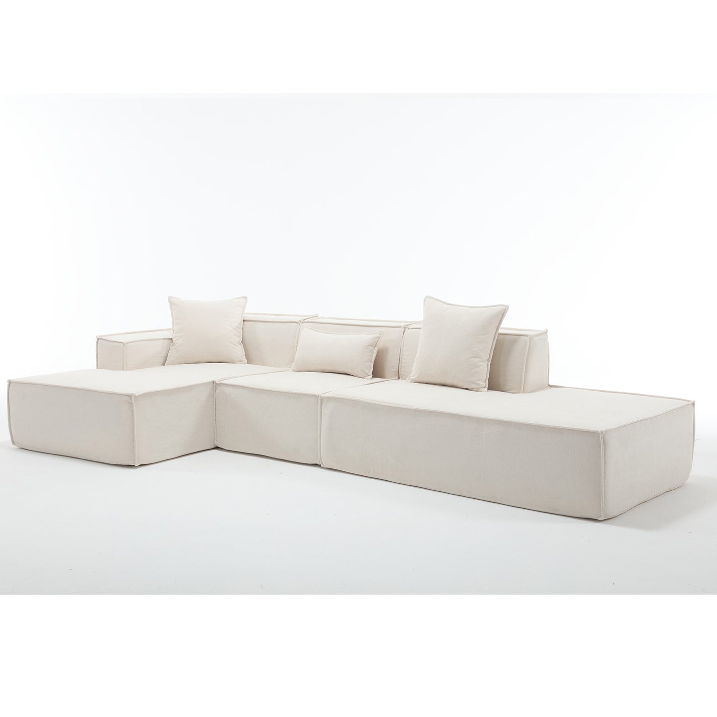 Modular combination living room sofa set, modern minimalist sofa, free installation sofa, L-shaped, Italian minimalist tofu block sofa, Left-Hand Facing,Terrycloth fabric , Beige