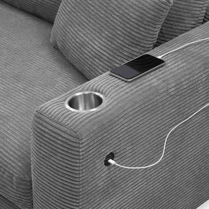 Sofá seccional extragrande de pana de 134 x 54 pulgadas, sofá nube en forma de L con puerto de carga USB, portavasos, sofá cama profundo con chaise longue de 50 pulgadas, cómodo mueble de interior para sala de estar, 3 colores