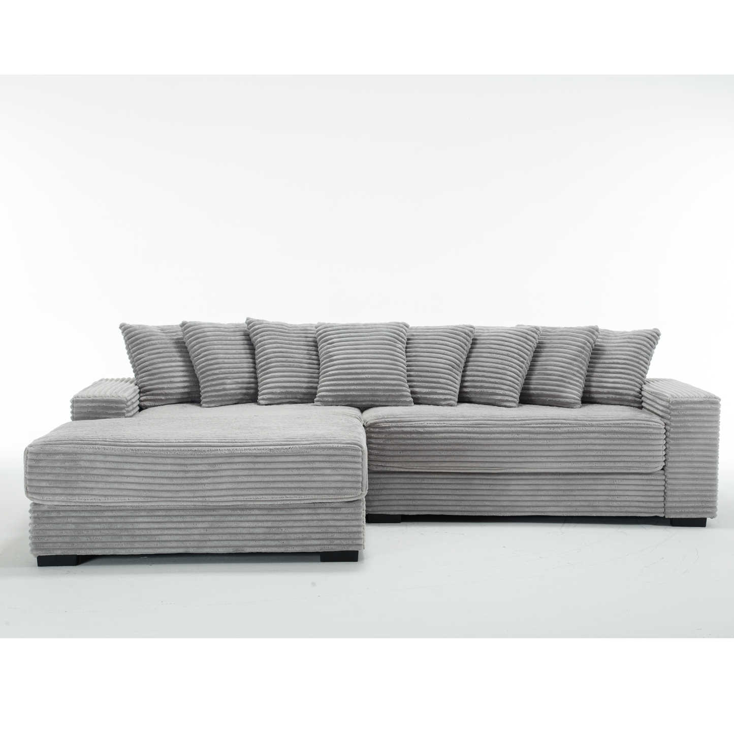 Oversized Two-Piece  Couches,  L Shaped Sofa, Corduroy, Left Chaise Daybed,with Armrests,Eight Throw Pillows,Corner Sofa,Easy To Assemble,  Gray