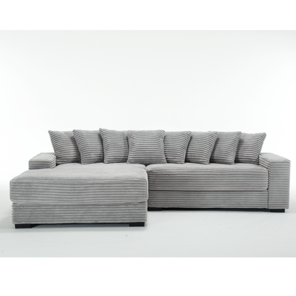 Oversized Two-Piece  Couches,  L Shaped Sofa, Corduroy, Left Chaise Daybed,with Armrests,Eight Throw Pillows,Corner Sofa,Easy To Assemble,  Gray