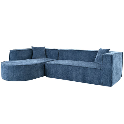 U_Style Modern Style Sectional Sofa,Sponge Sectional Sofa Couch,Modular L-Shape Sofa Couch with Elegant curved design and luxurious chenille fabric,two throw pillows,for Living Room, Study