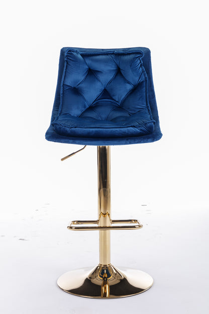 Set of 2 Bar Stools,with Chrome Footrest and Base Swivel Height Adjustable Mechanical Lifting Velvet + Golden Leg Simple Bar Stoo,blue